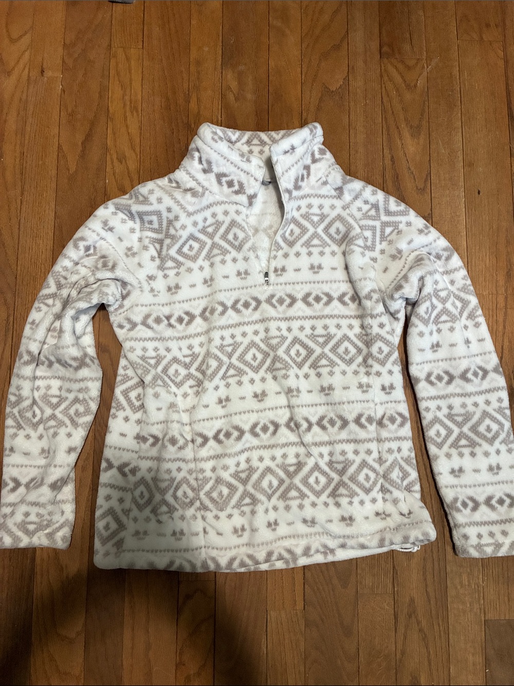 Eddie Bauer White & Taupe Patterned Quarter-Zip Fleece Pullover